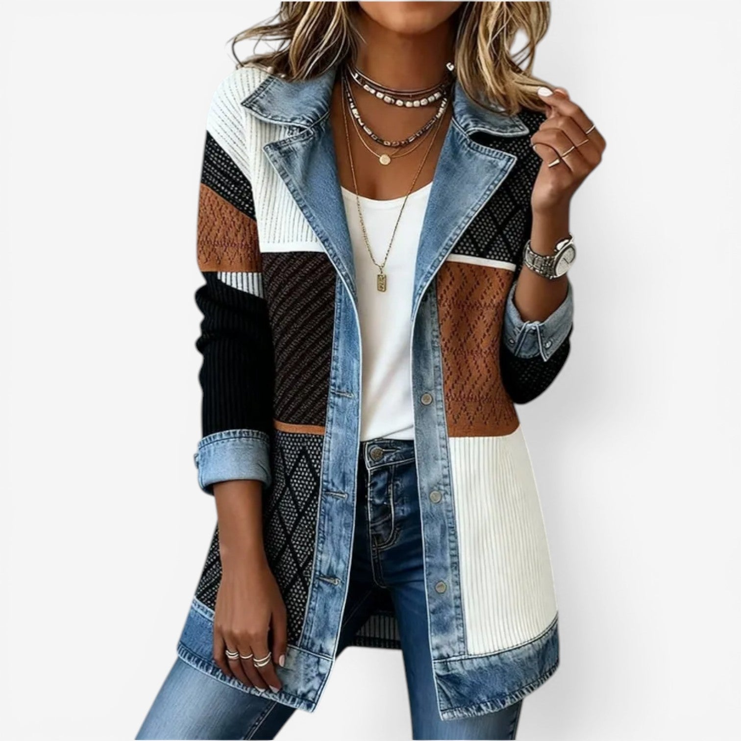 Tirexa - Women's Blended Denim Style Jacket with Modern Layered Effect