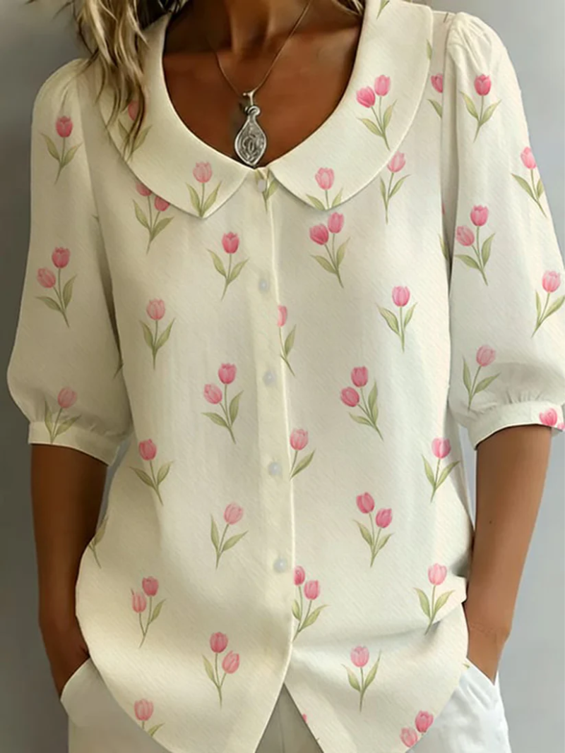 Soryxa - Women's Floral Print Lightweight Daily Style Blouse