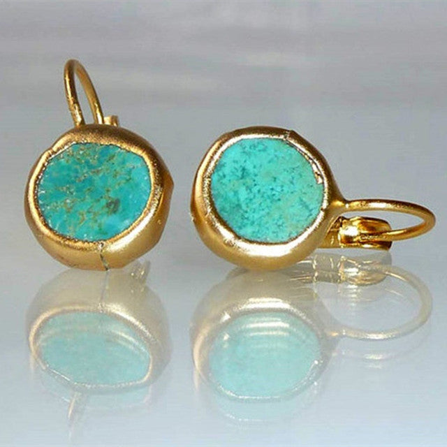 Vintage Gold Earrings with Turquoise 