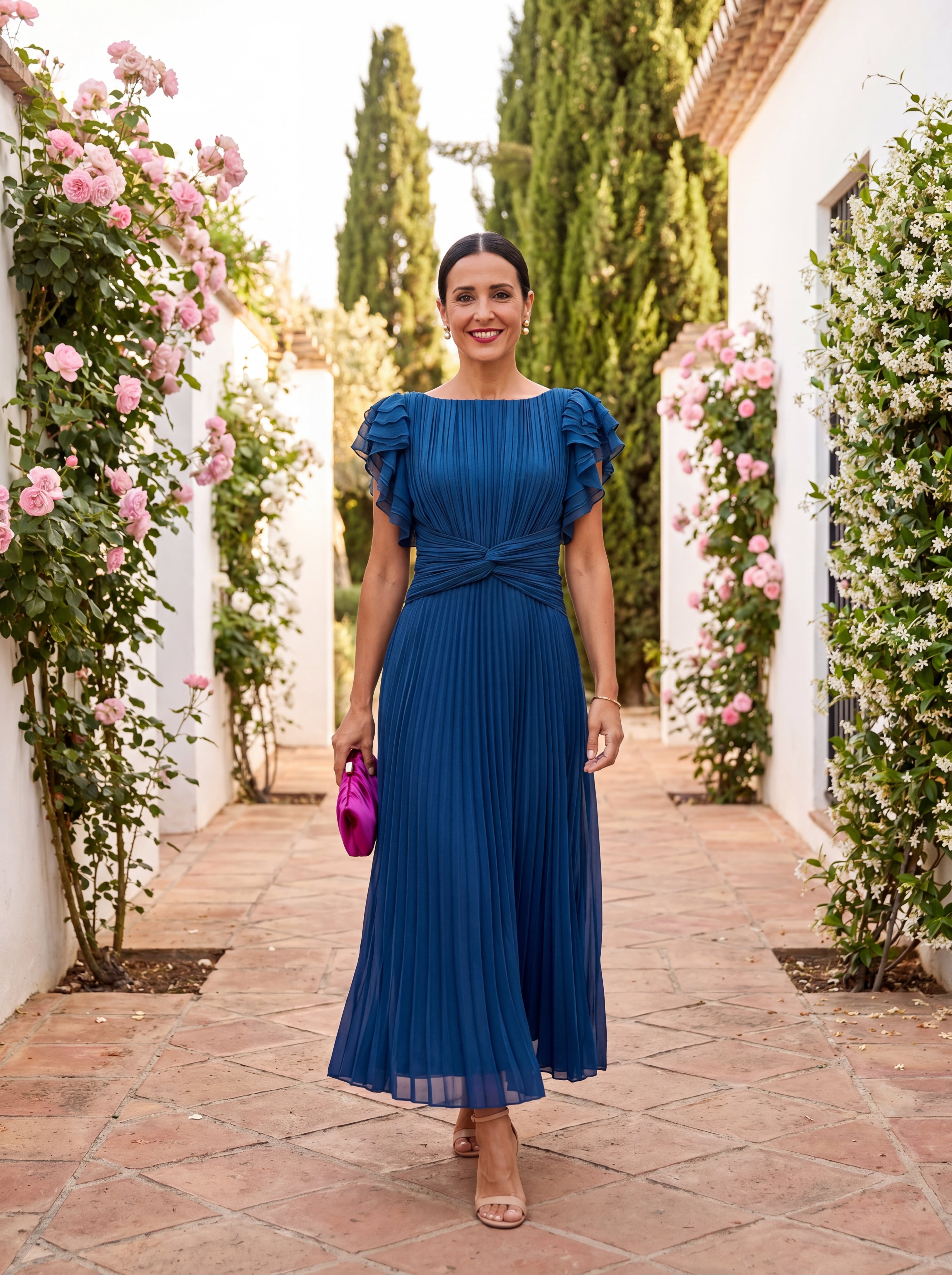 Myralune - Elegant flowy pleated dress for weddings and chic evenings