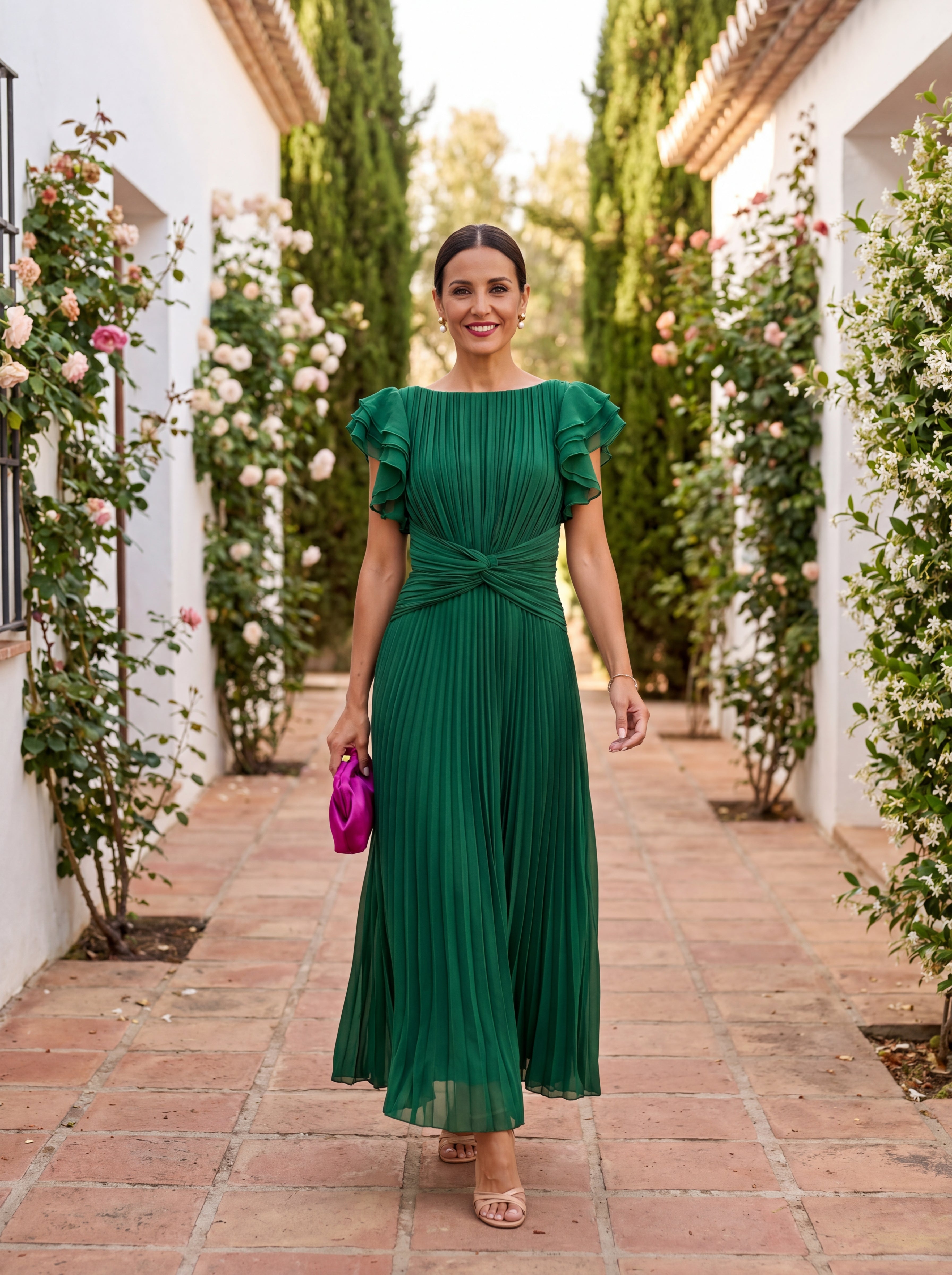 Myralune - Elegant flowy pleated dress for weddings and chic evenings