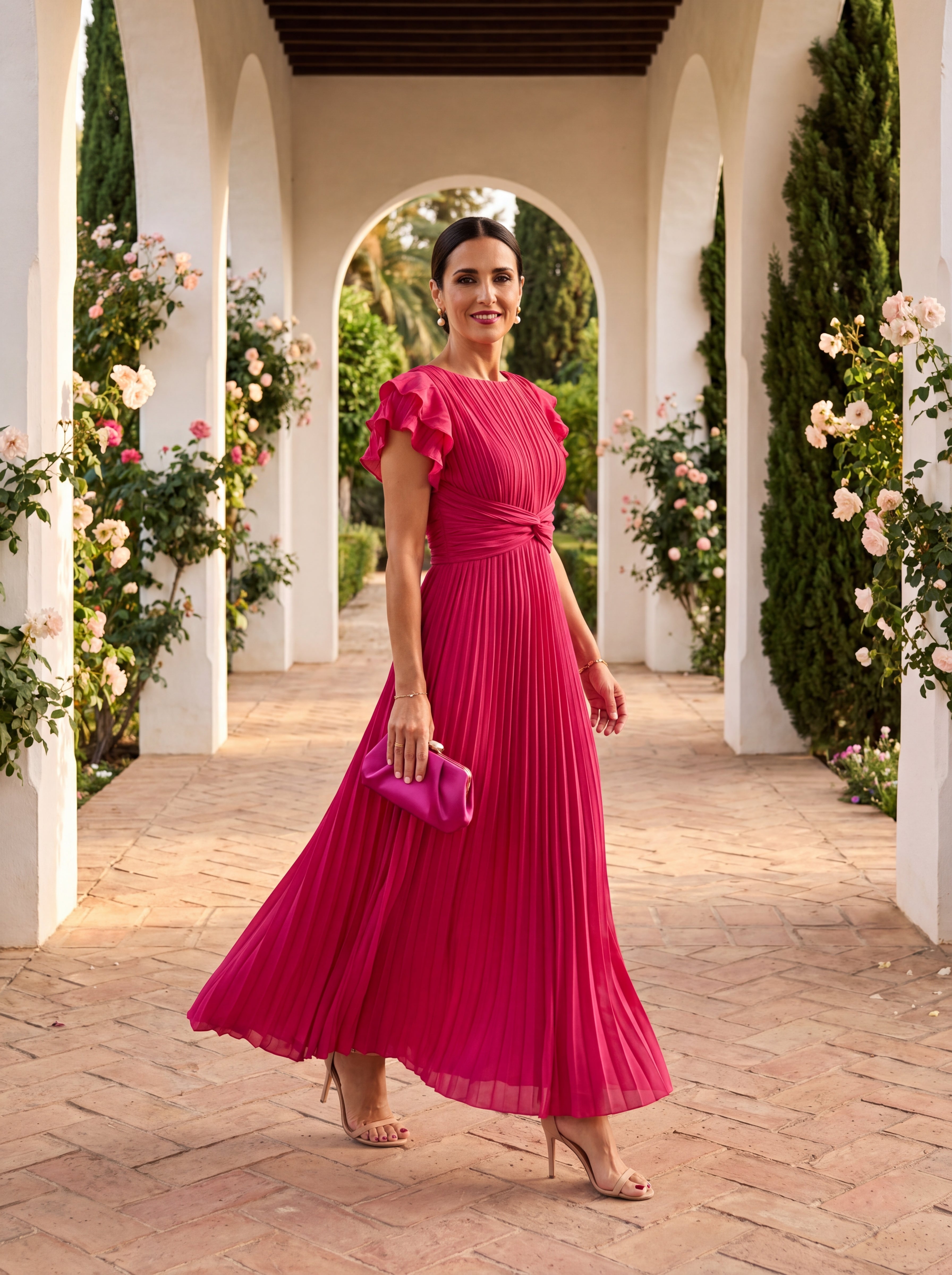 Myralune - Elegant flowy pleated dress for weddings and chic evenings