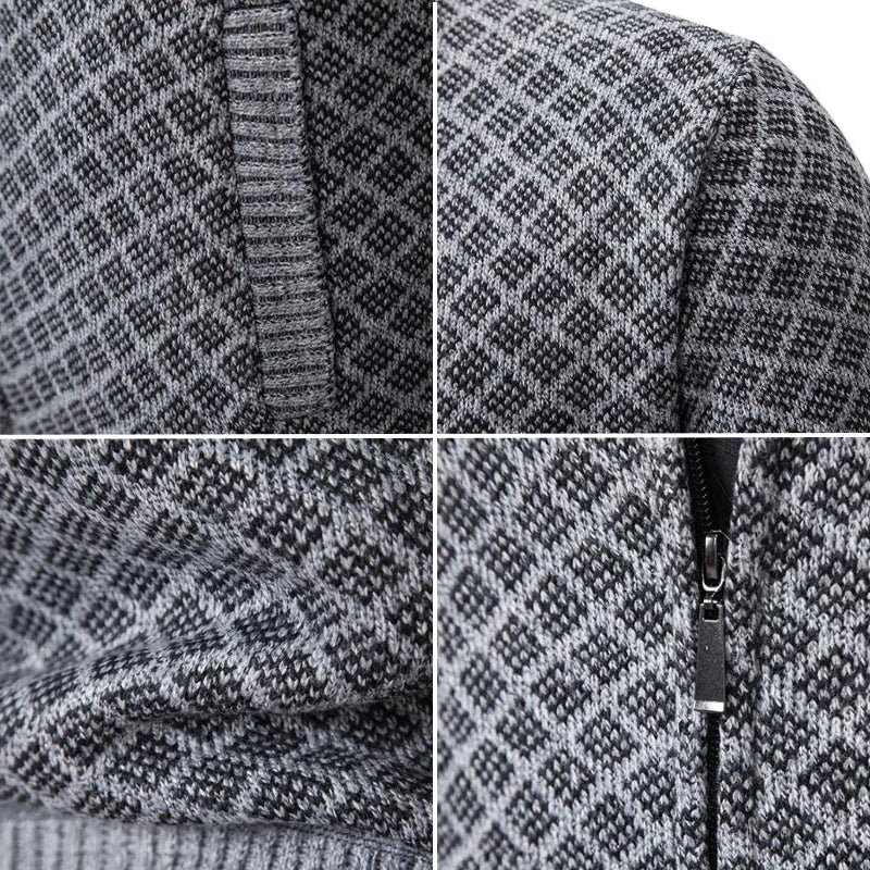 Fabian - Men's zipped stand-up collar cardigan, modern fit jacquard knit