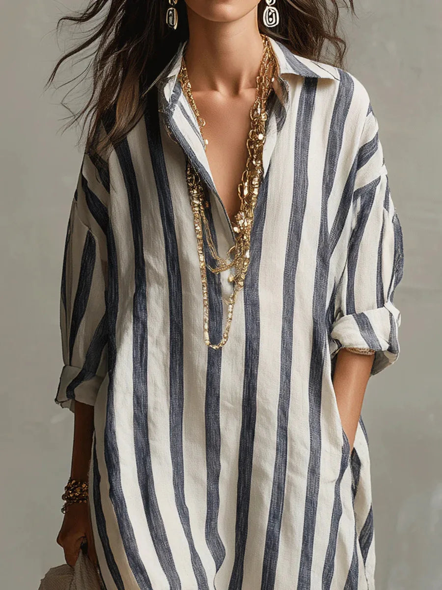 Pryxae - Women's Long Striped Flowy Loose Fit Casual Summer Dress