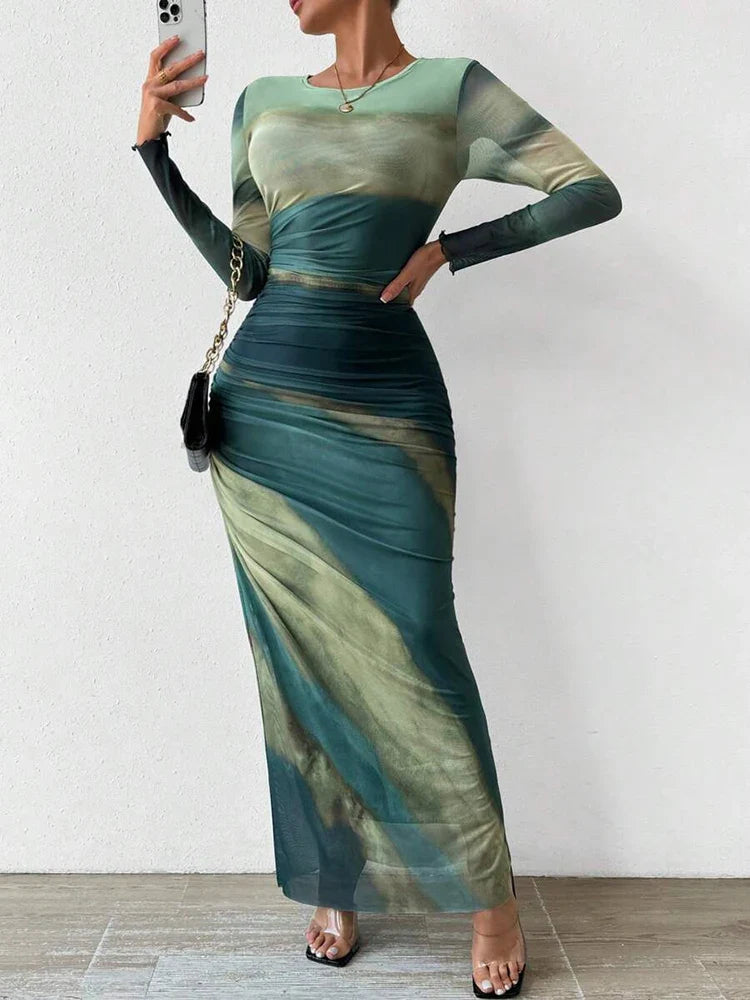 Lunette - Floral Print Fitted Maxi Dress