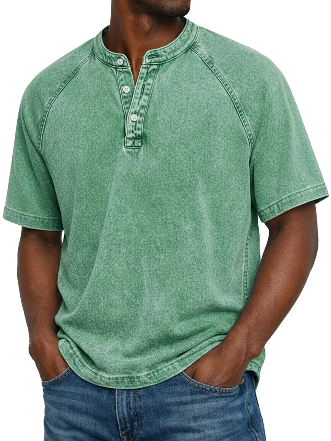 Elias - Men's short-sleeve Henley T-shirt vintage faded cotton