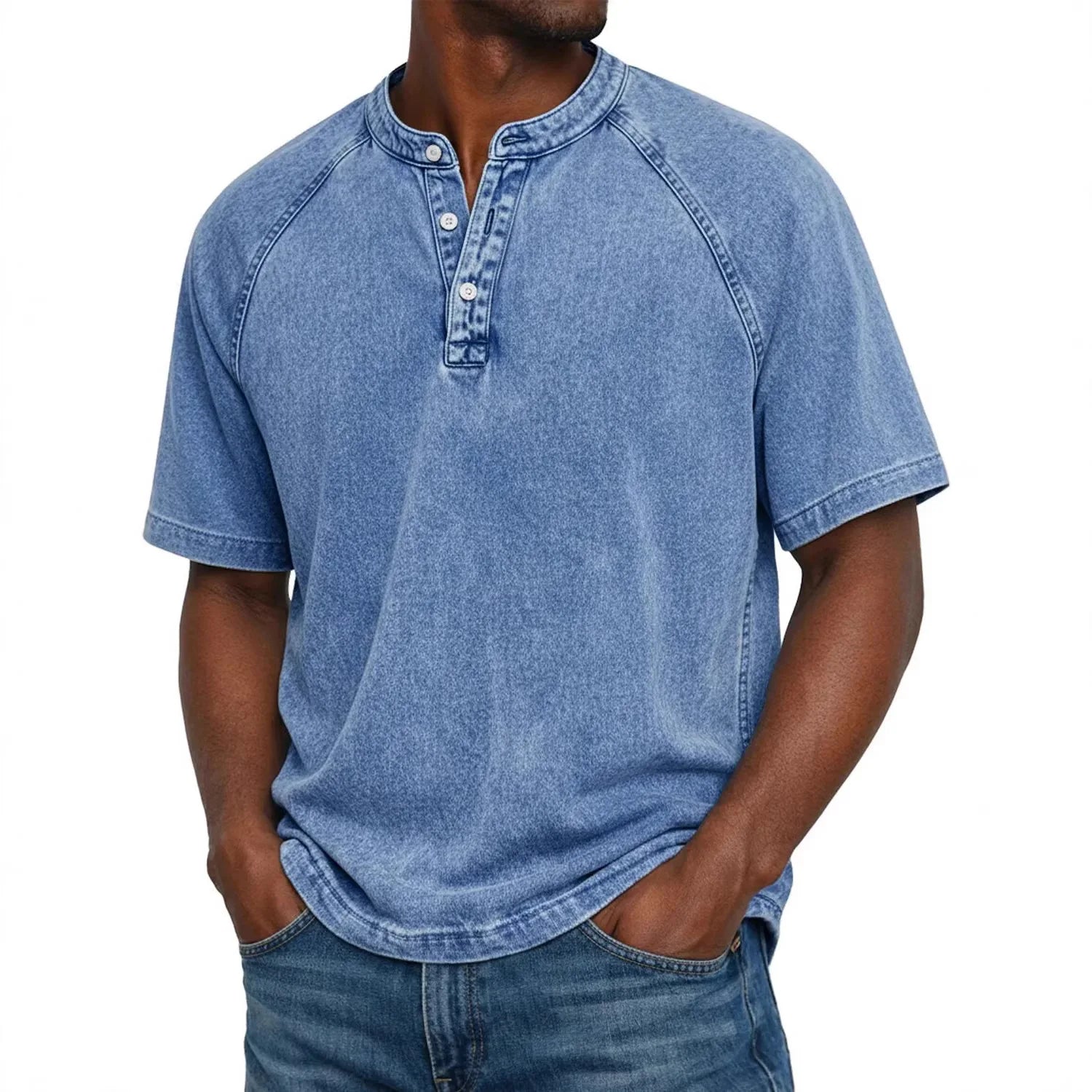Elias - Men's short-sleeve Henley T-shirt vintage faded cotton