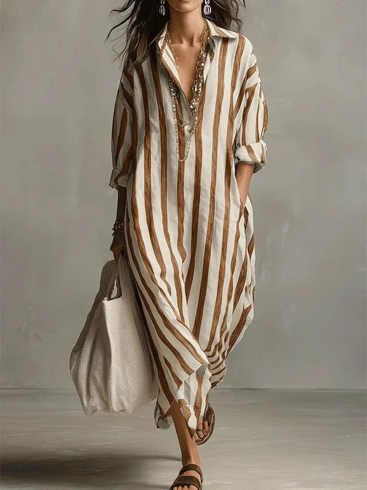 Pryxae - Women's Long Striped Flowy Loose Fit Casual Summer Dress