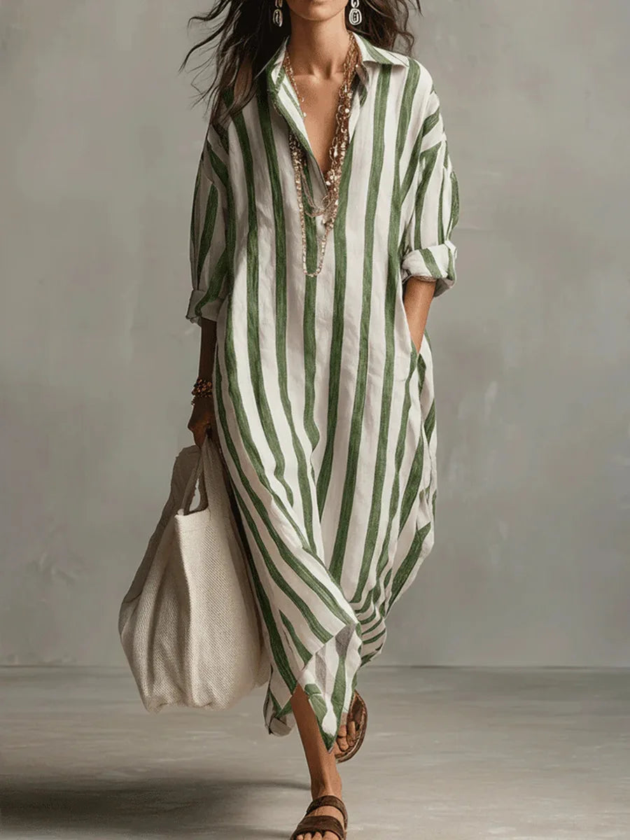 Pryxae - Women's Long Striped Flowy Loose Fit Casual Summer Dress