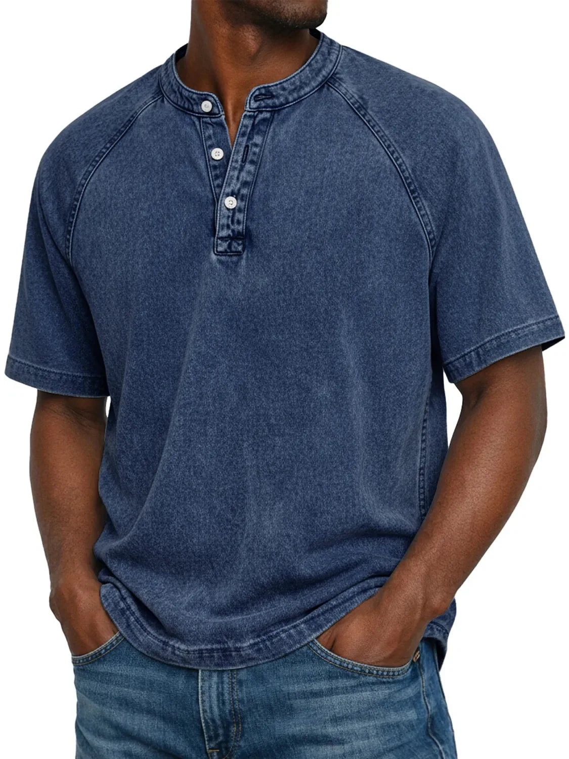 Elias - Men's short-sleeve Henley T-shirt vintage faded cotton