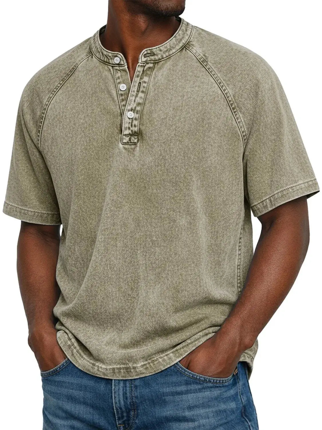 Elias - Men's short-sleeve Henley T-shirt vintage faded cotton