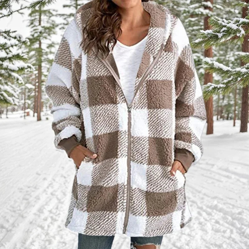 Geneve - Oversized Plaid Hooded Coat