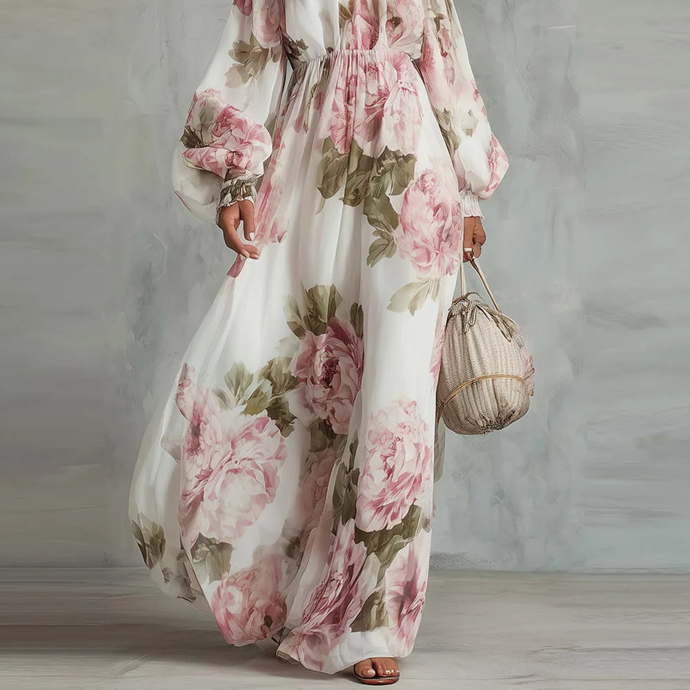 Douceline - Robe maxi fleurie femme épaules dénudées