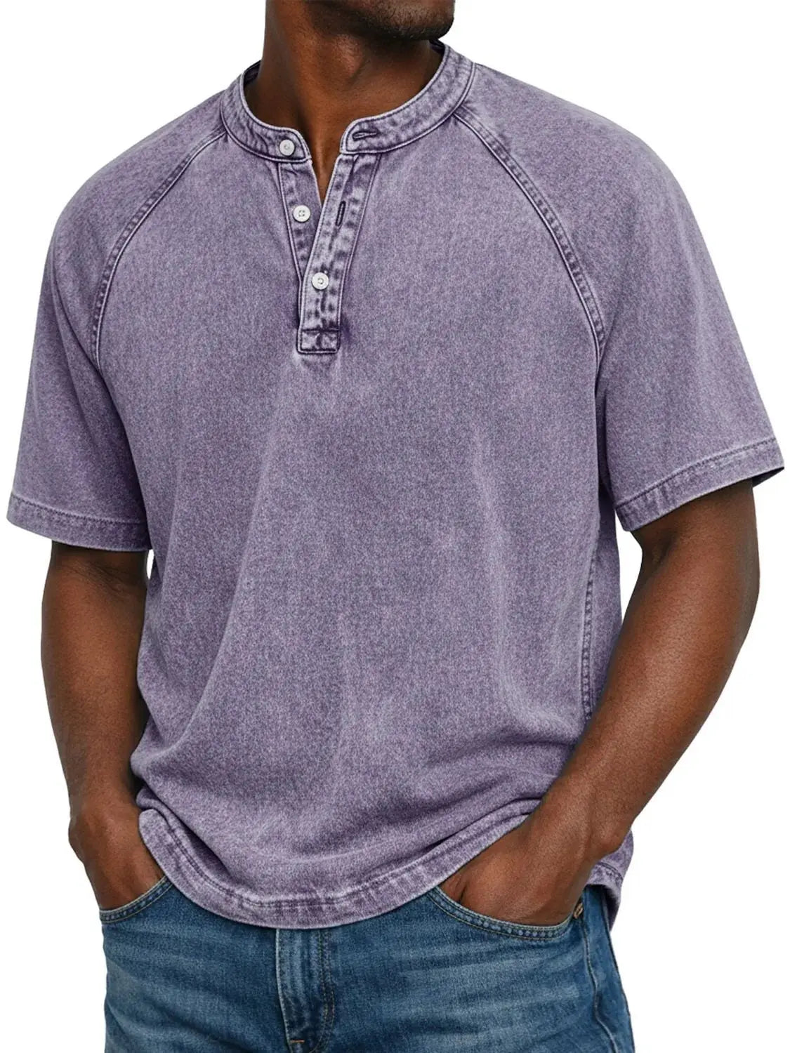 Elias - Men's short-sleeve Henley T-shirt vintage faded cotton