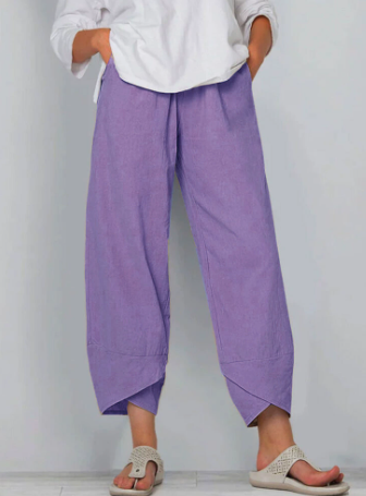 Belythia - Women's Vintage Asymmetrical High-Waisted Flowy Trousers with Pockets