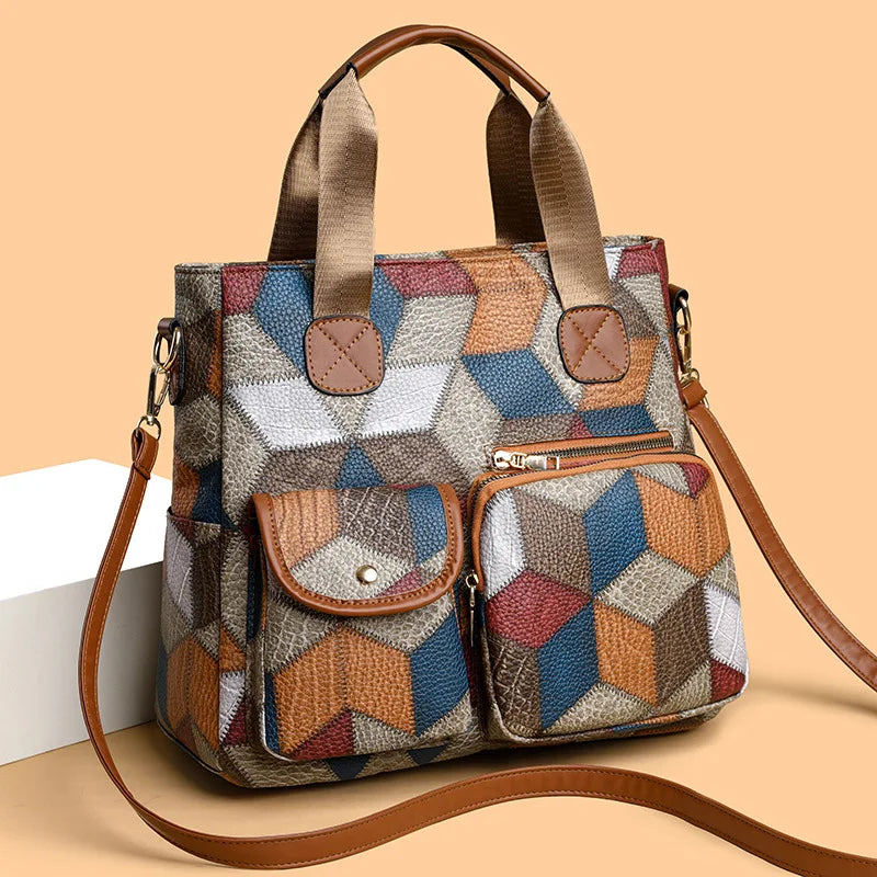Mariellea - Mosaic Style Genuine Leather Handbag 
