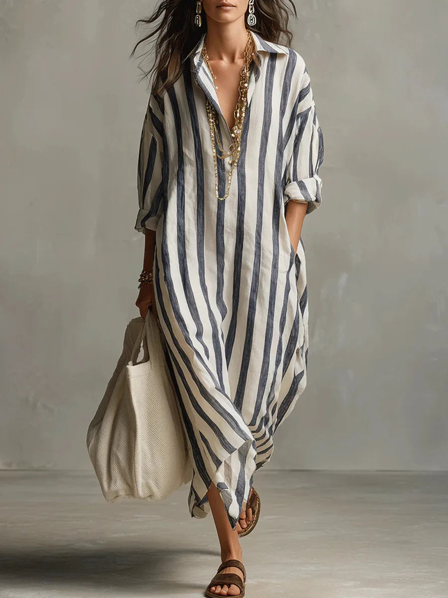 Pryxae - Women's Long Striped Flowy Loose Fit Casual Summer Dress