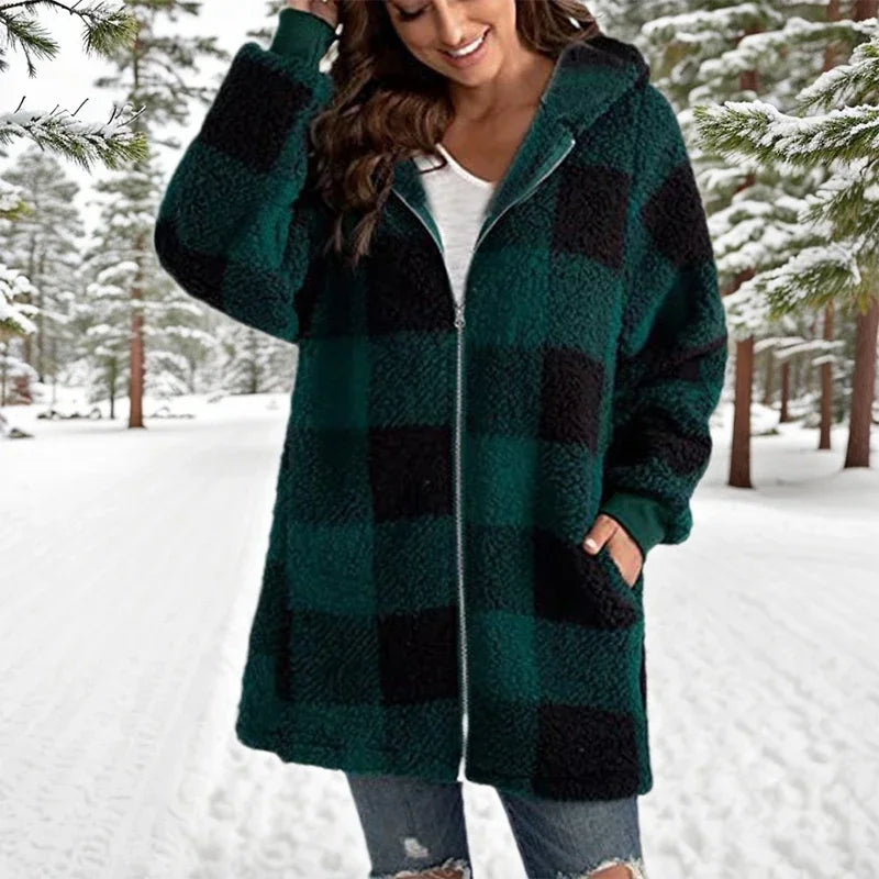 Geneve - Oversized Plaid Hooded Coat