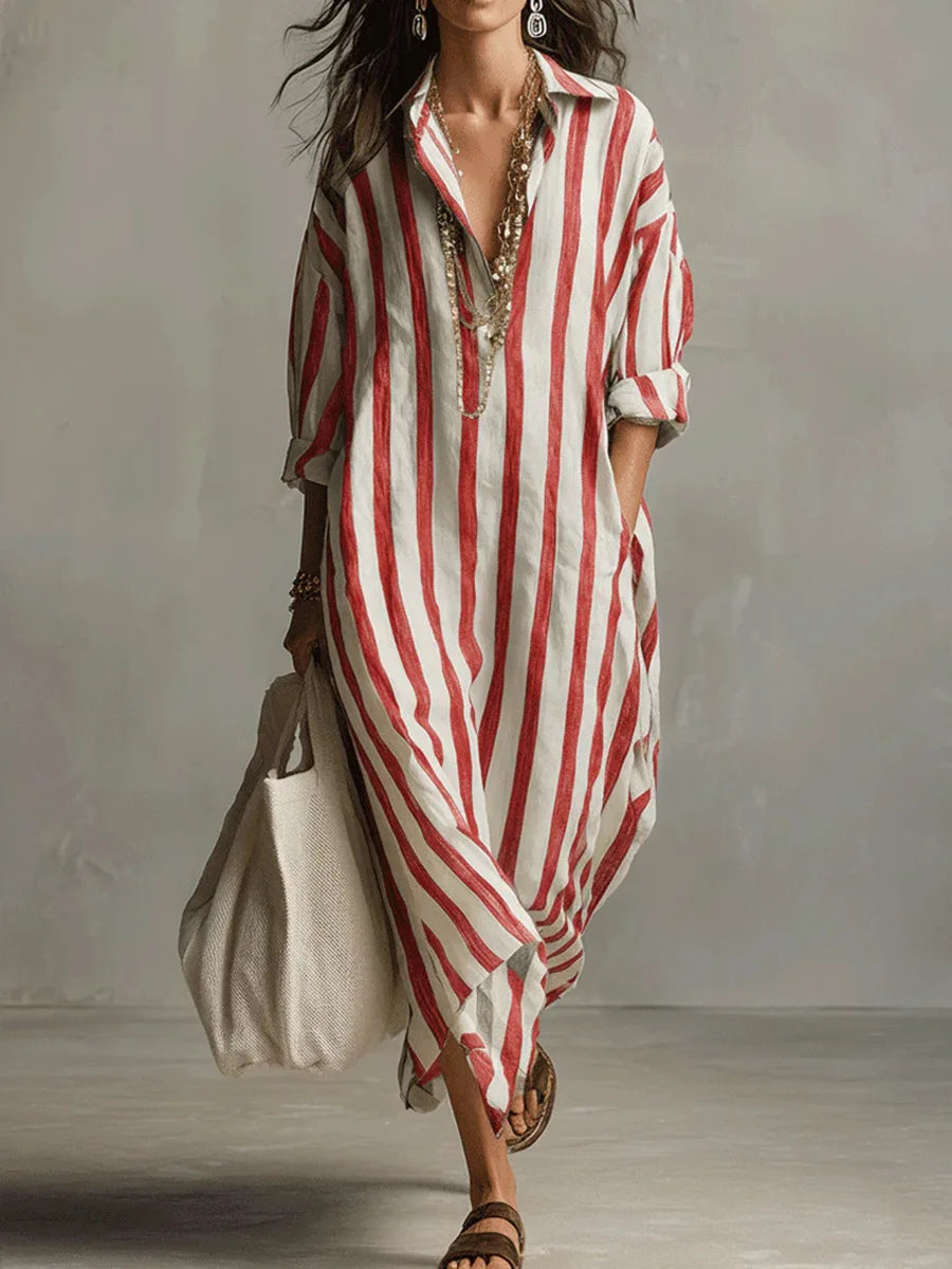 Pryxae - Women's Long Striped Flowy Loose Fit Casual Summer Dress