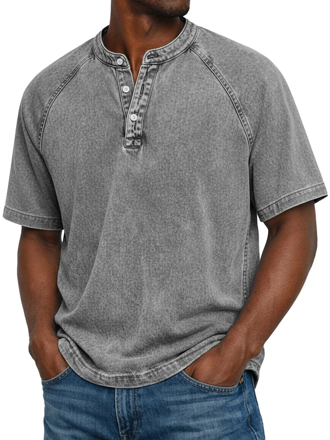 Elias - Men's short-sleeve Henley T-shirt vintage faded cotton