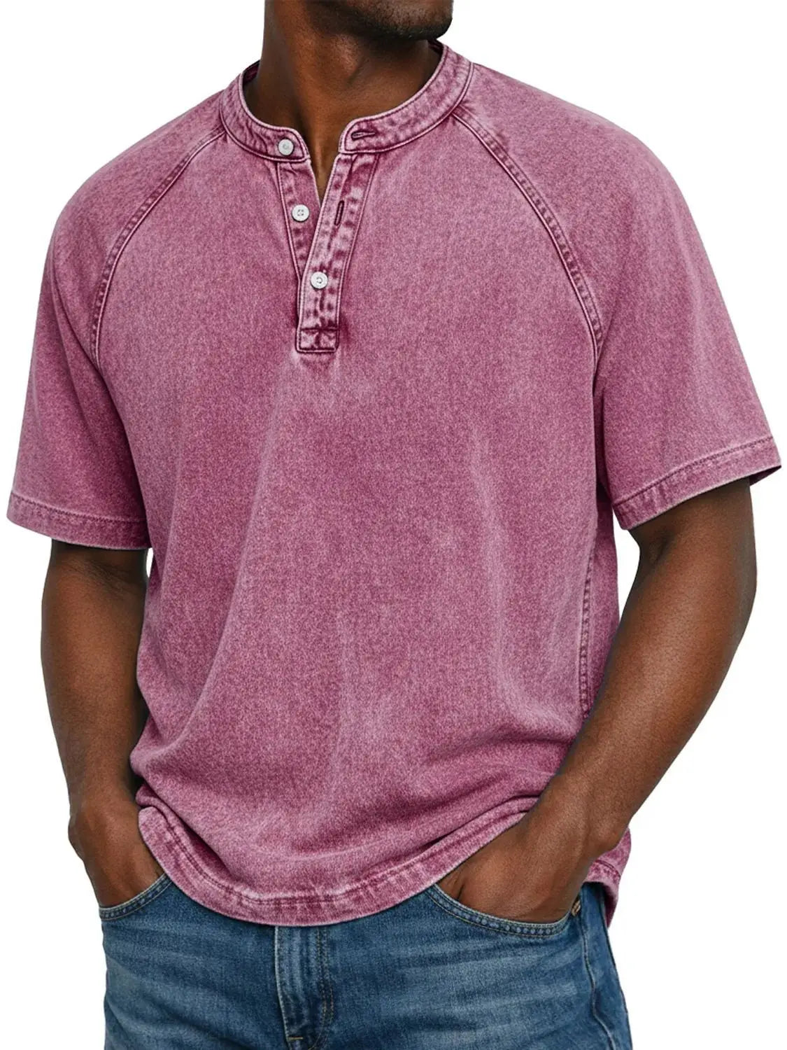 Elias - Men's short-sleeve Henley T-shirt vintage faded cotton