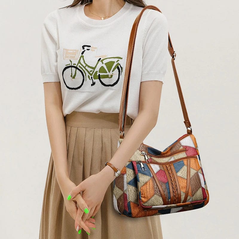 Mariellea - Mosaic Style Genuine Leather Handbag 