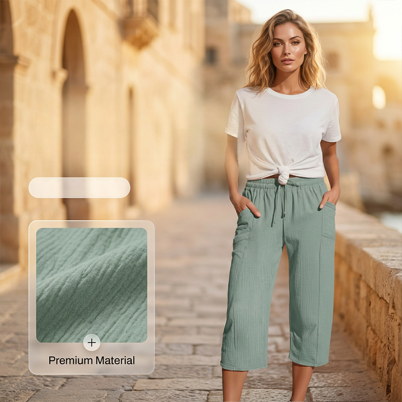 Olivyra - Women's Lightweight Breathable Cotton and Linen Cropped Pants