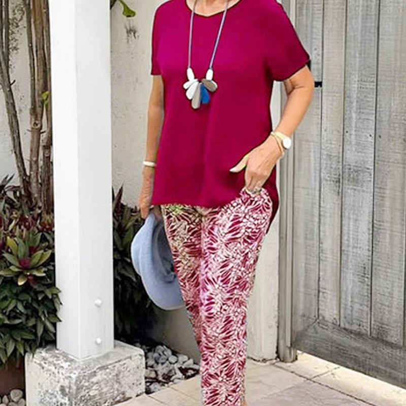 Ixoria - Women's casual cotton set with flowy printed pants