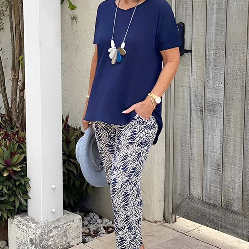 Ixoria - Women's casual cotton set with flowy printed pants