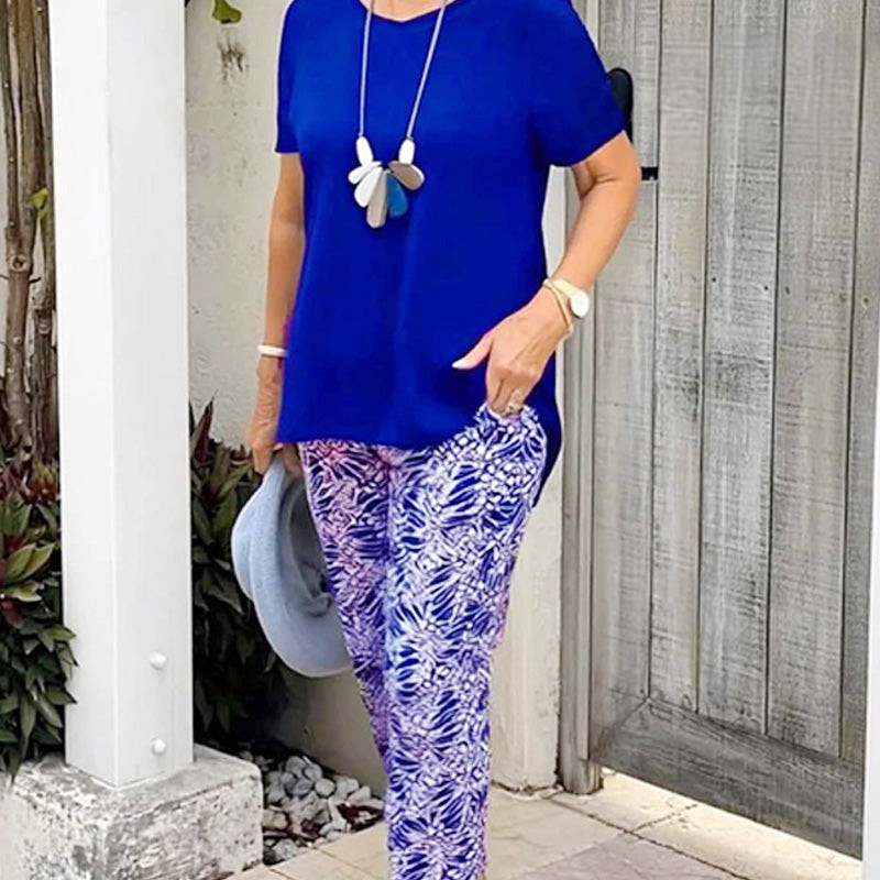Ixoria - Women's casual cotton set with flowy printed pants
