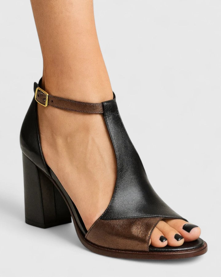 Syralix - Women's Block Heel Leather Open Toe Ankle Strap Sandals Modern Style