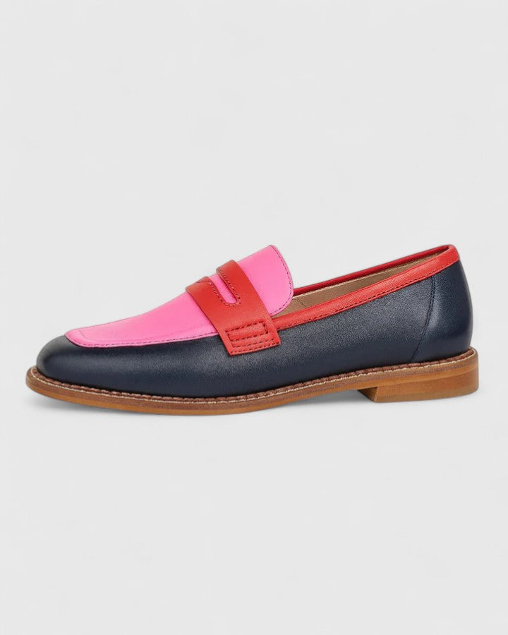Bexalyn - Women's leather color block penny loafer comfortable sole