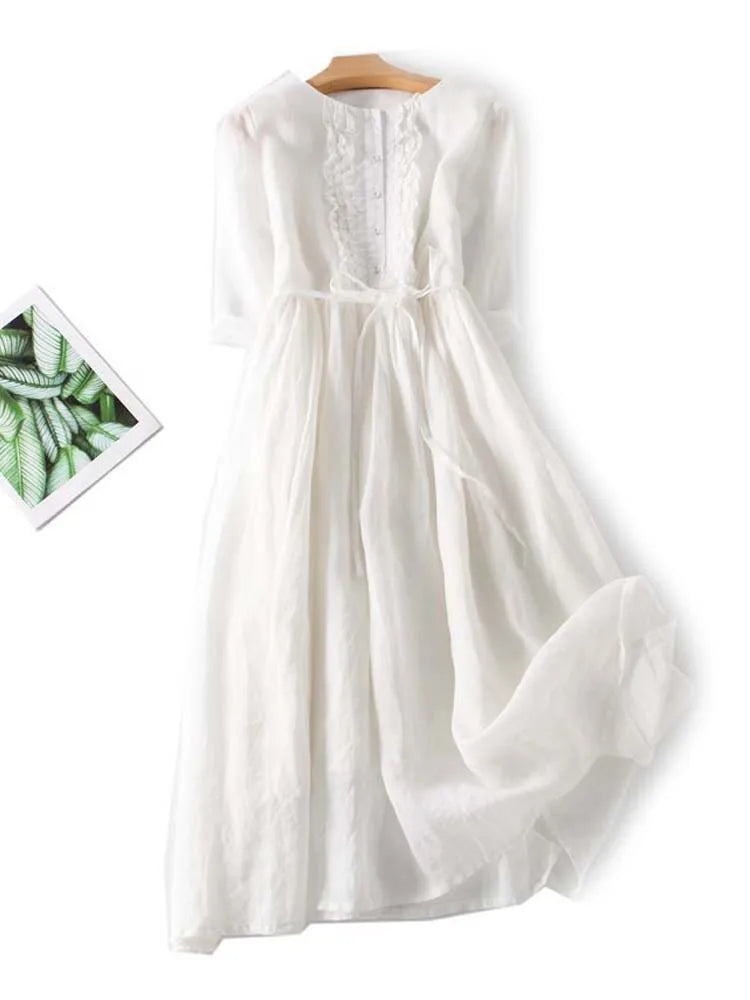 Tyrella - Women's Loose and Flowy Linen Maxi Dress - Casual and Elegant Style