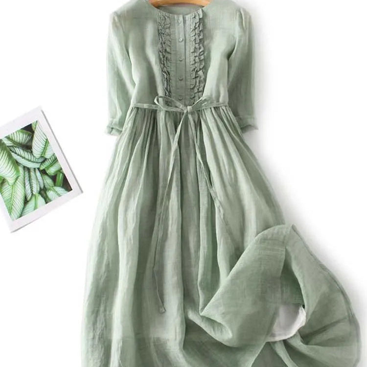 Tyrella - Women's Loose and Flowy Linen Maxi Dress - Casual and Elegant Style