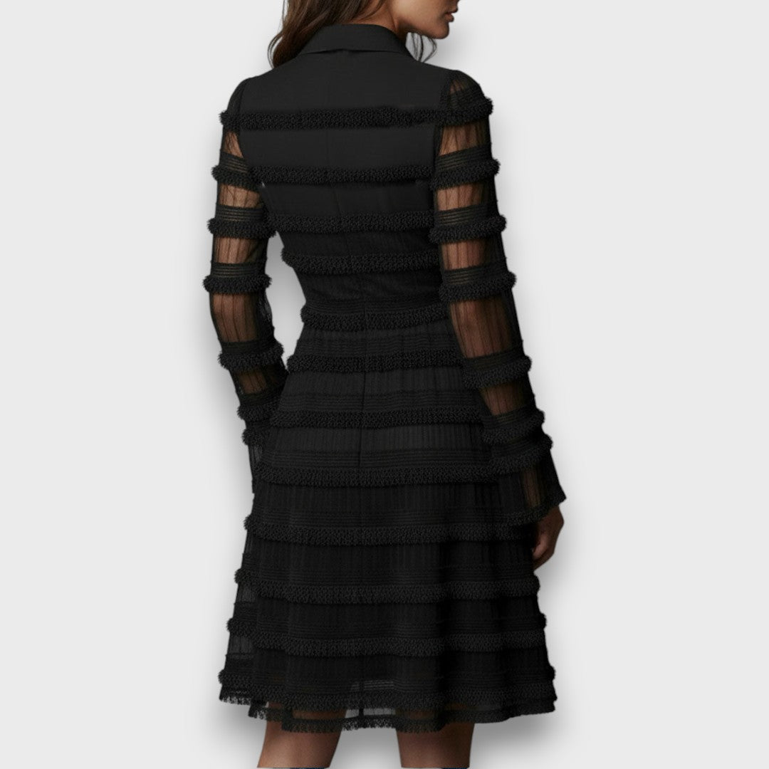 Hyacinthe - Elegant Midi Dress with Sheer Fringe