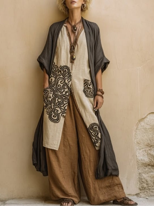 Dovixa - Women's Three-Piece Loose-Fit Wide-Leg Boho Style Set