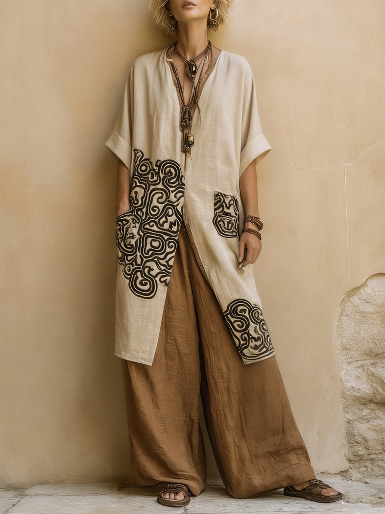 Dovixa - Women's Three-Piece Loose-Fit Wide-Leg Boho Style Set