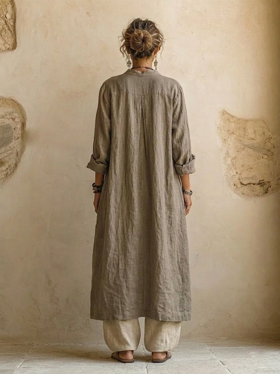 Ravelyn - 3-piece women's linen cotton set top cardigan wide leg pants