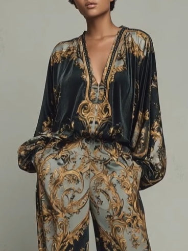 Azmira - Two-Piece Set with Ornamental Royal Print
