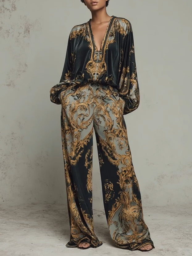 Azmira - Two-Piece Set with Ornamental Royal Print