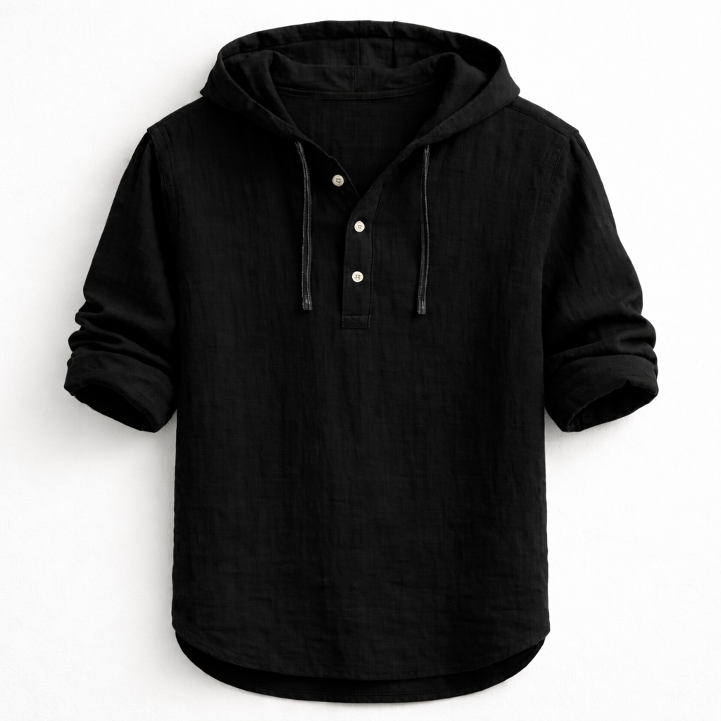 Casper - Women's Linen Button-Down Hooded Shirt Loose Fit Casual Style