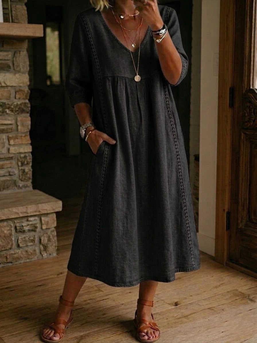 Jaxine - Women's Casual Cotton Linen Lace Patchwork Summer Dress