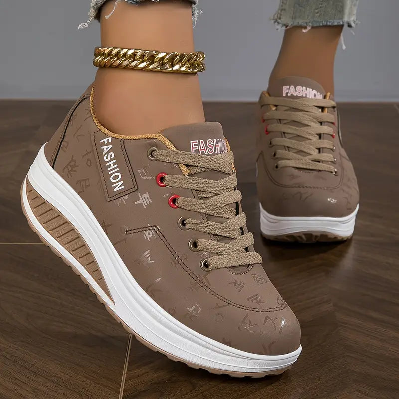 Brelina - Women's Platform Lace-Up Trainers, Synthetic Leather, Everyday Comfort