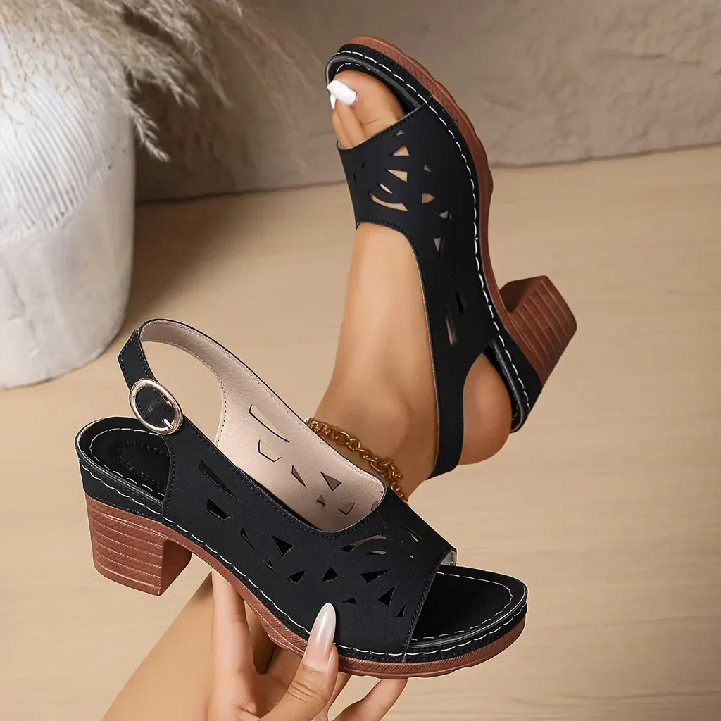 Cirethia - Women's Comfortable Perforated Heeled Sandals