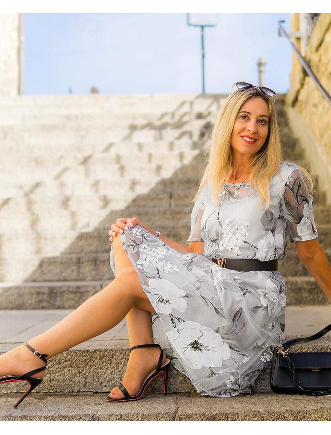 Serenella - Floral Print Pleated Midi Dress for Elegant and Comfortable Style