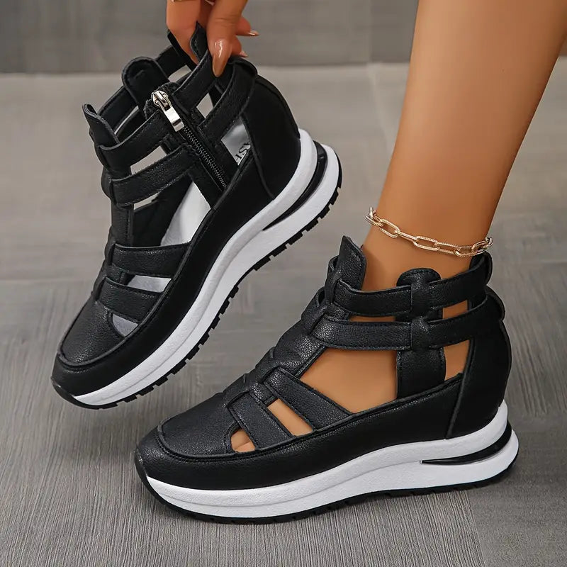 Romina - Elegant and Lightweight Wedge Sandals with Side Zip