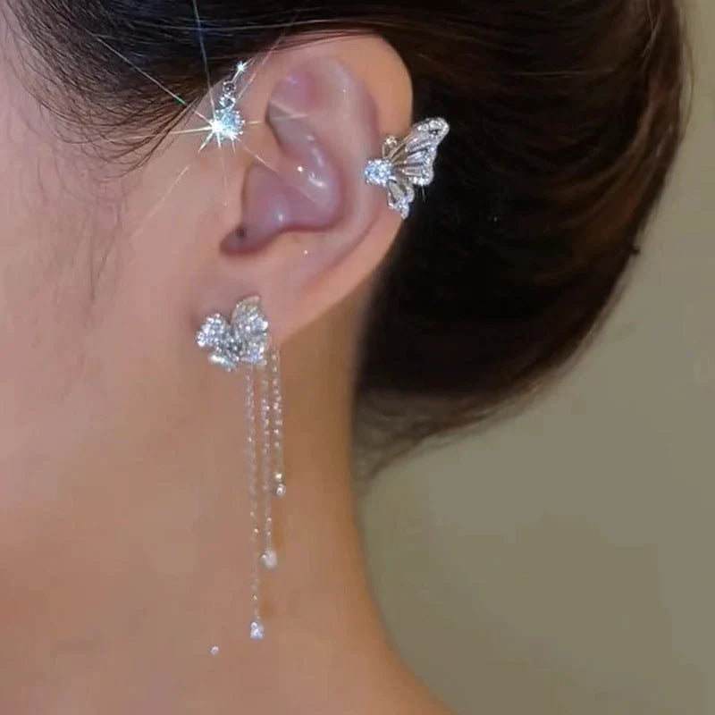 Elegant Butterfly Flower Earrings with Tassels