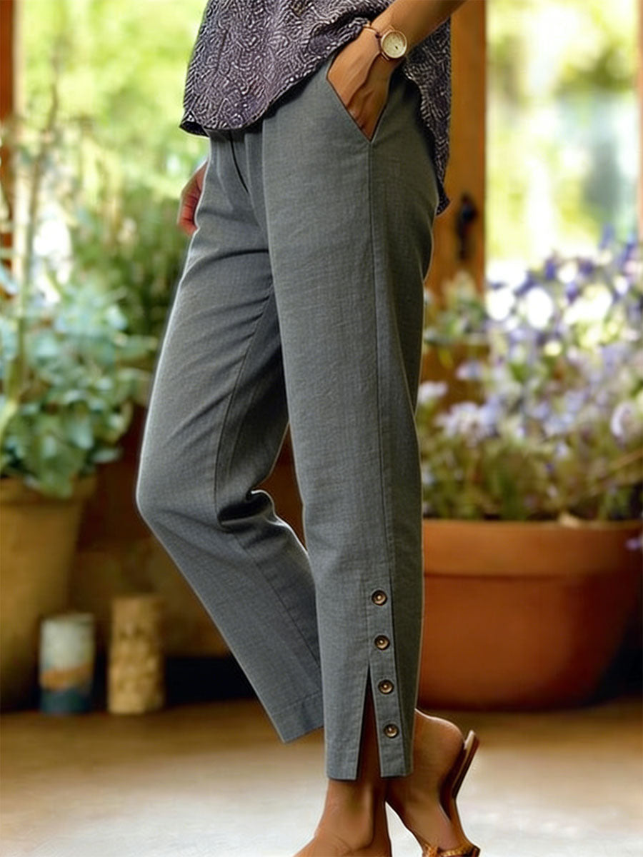 Firoxa - Women's Lightweight Linen Trousers Comfortable Casual for Everyday Wear