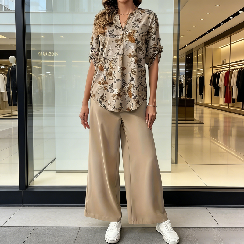 Cynellea - Women's floral blouse and chic flowy pants set for everyday
