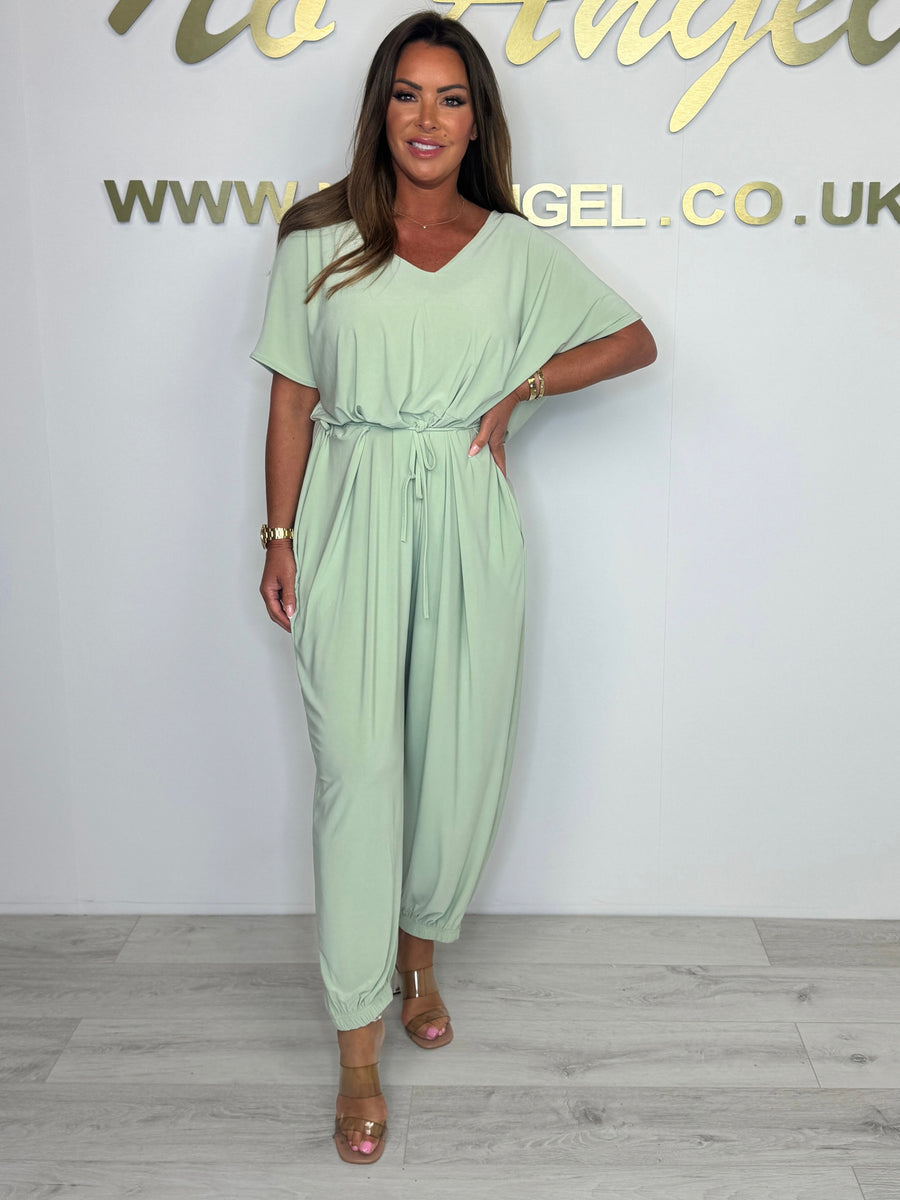 Cymara - Cotton jumpsuit with V-neck and tie